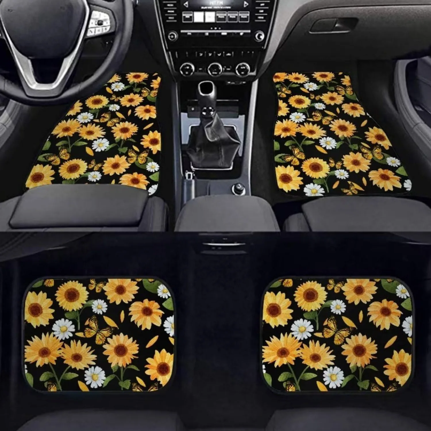 This Set Of Four Floor Mats Features Sunflower, Daisy, And Butterfly Designs, Providing Complete Coverage And Slip Resistance Fo