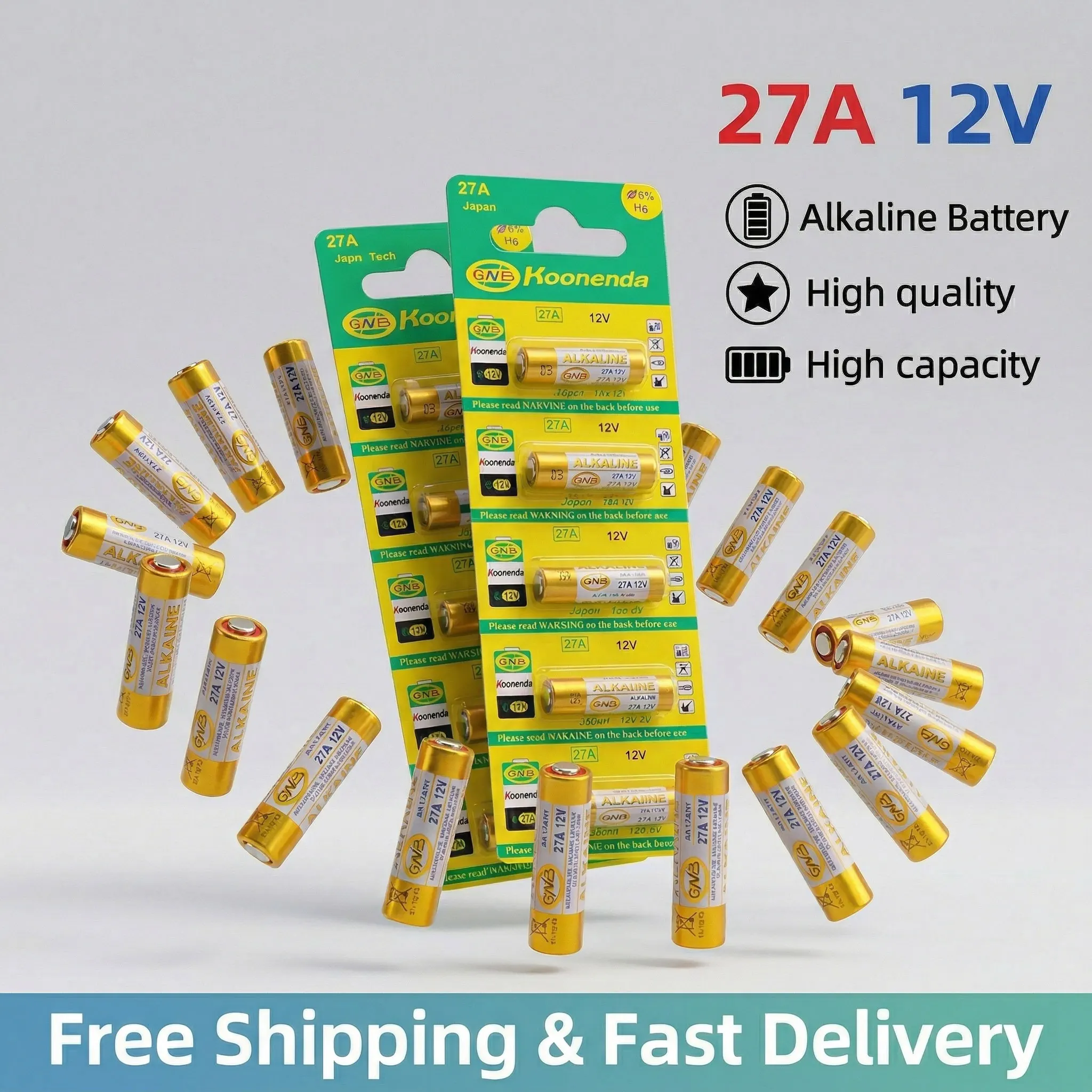 

New A27 27A 12V Dry Alkaline Battery for Remote Control, Car Alarm, Doorbell, Walkman and Small Electronics