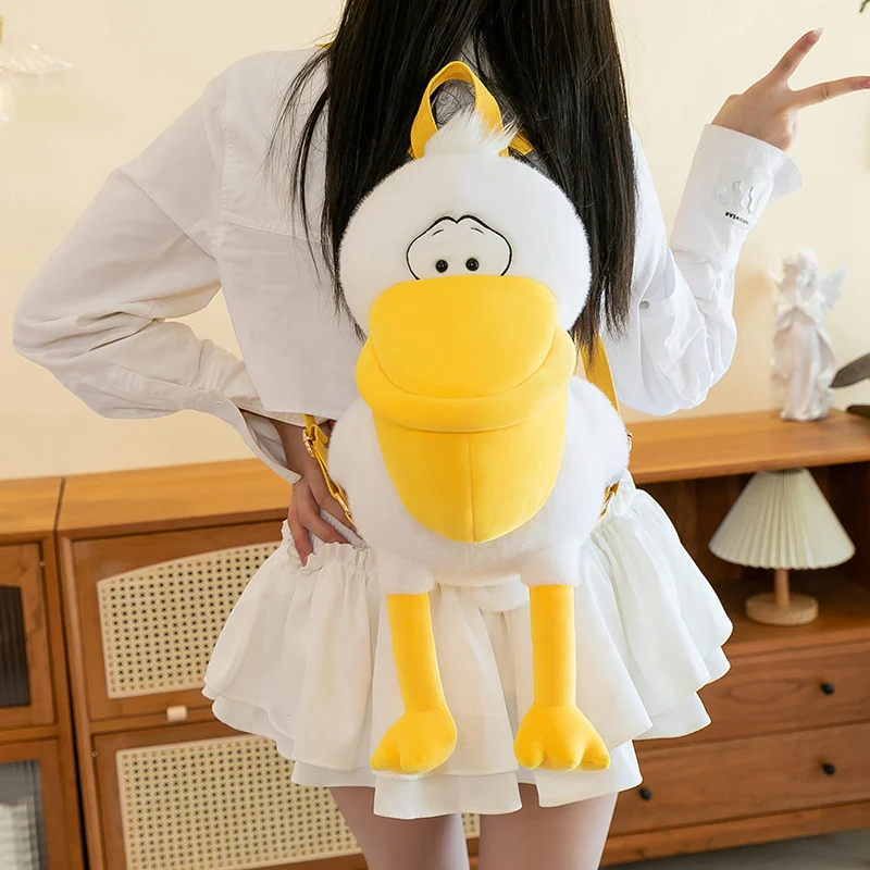 Creative Simulation 55CM Cartoon Pelican  Backpack Plush Toys Kawaii Stuffed Animal Real Life Bird Plushies Doll Kids Gift Decor