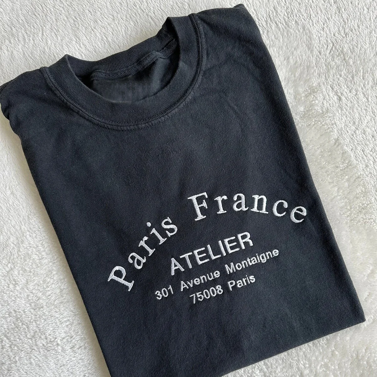 Paris France Letters Embroidered Loose Women T Shirts Short Sleeve 100% Cotton Retro Style Tops Tees Ins Fashion Casual Shirts