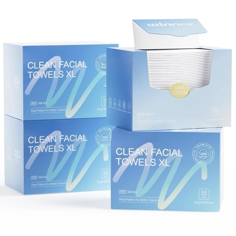 Toallas faciales Winner, toallitas faciales biobadas 100% USDA XL, toalla facial desechable para pieles sensibles, desmaquillante ultrasuave