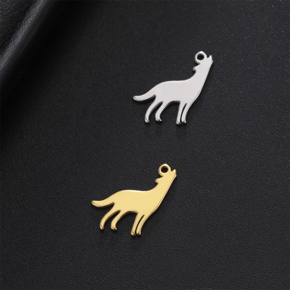 5pcs/Lot Stainless Steel Howling Wolf Pendant Animals Charms For Jewelry Making Diy Women Necklace Bracelet Tiny Charm Accessory