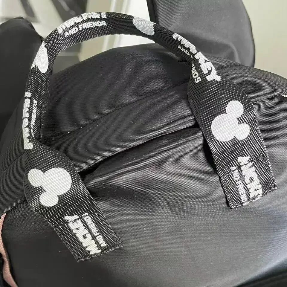 Tas ransel hitam Anime Mickey Mouse, tas sekolah tahan air dua bahu ritsleting nilon, tas hadiah anak laki-laki dan perempuan