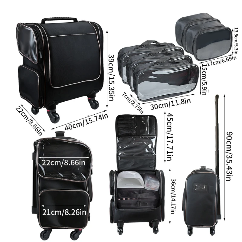 حقيبة مكياج احترافية، حقيبة مكياج للأمتعة بعجلات، صندوق أدوات تجميل الأظافر متعدد الوظائف بسعة كبيرة، #4