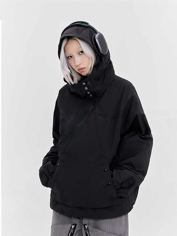 

American Retro Women's Loose Fit Jaet with Diagonal Zipper Casual Windbreaker for Couples Autumn Street Sle Polyester