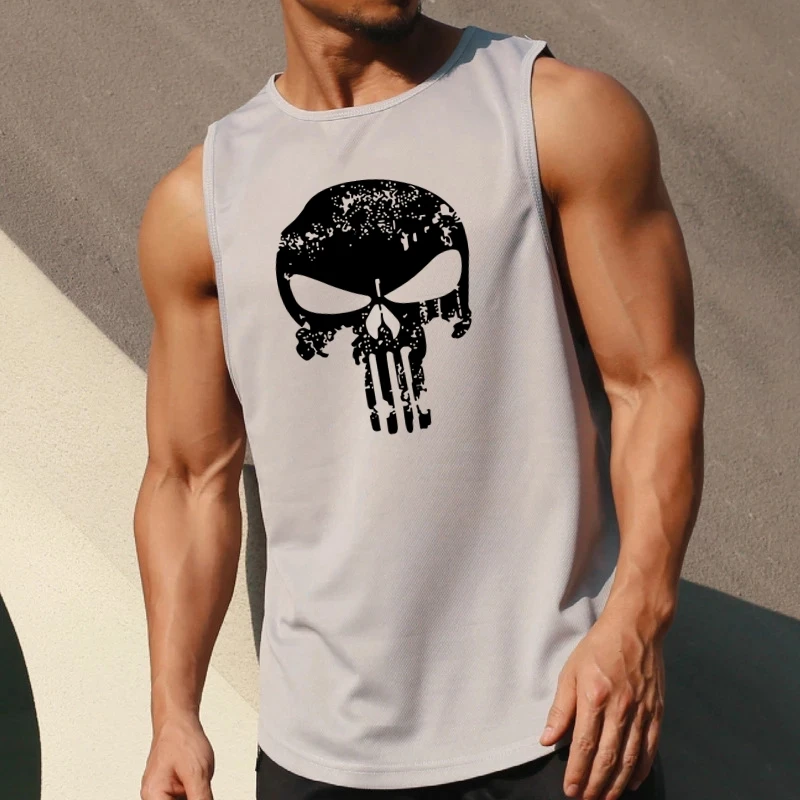 Men\'s Skull Print Tank Top gym shirt clothing Breathable Basketball Training Sportswear Outdoor quick-drying Fitness vest