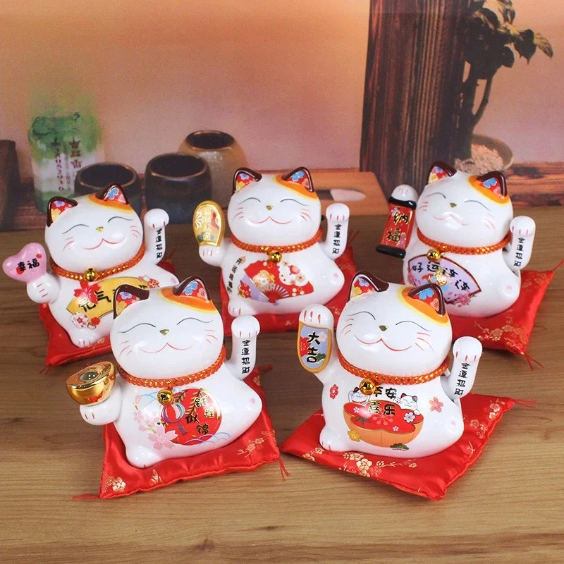 

5-дюймовый керамический кот с удачей, размахивающийся вручную, Lucky Cat Plutus Cat Feng Shui Maneki Neko, лучшее украшение для кассира, подарок для клиента