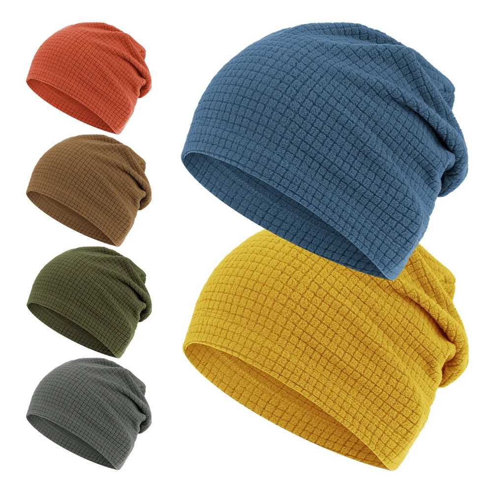 Waffle Slouch Beanie Cycling Thermal Fleece Hat Stretchy Grid Texture Skull Cap Sport Winter Outdoor Warm Ski Soft Hiking Beanie