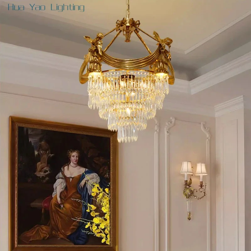 European Luxury Brass Chandelier Lamp French Style Copper Pendant Light