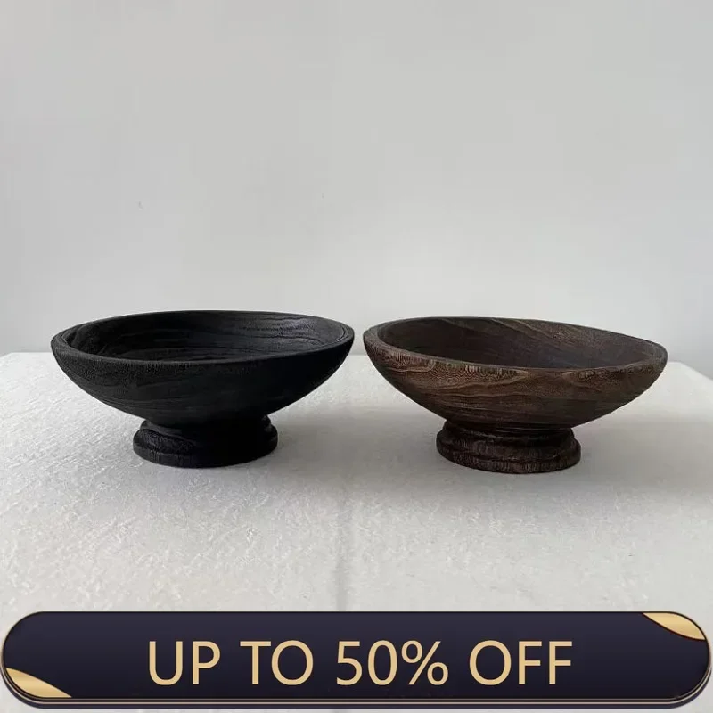 Vintage Wooden Bowl Restaurant Decoration Fruit Bowls Designed Kitchen Center Table Bowl Dinner Ramen Decor Aesthetic Tableware