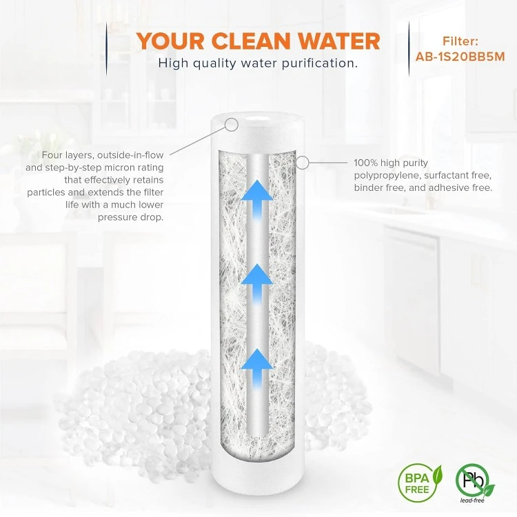 5 ميكرون 20 × 4.5 خرطوشة فلتر الرواسب للمنزل بأكمله 20 بوصة استبدال فلتر المياه متوافق مع DGD-5005-20، F