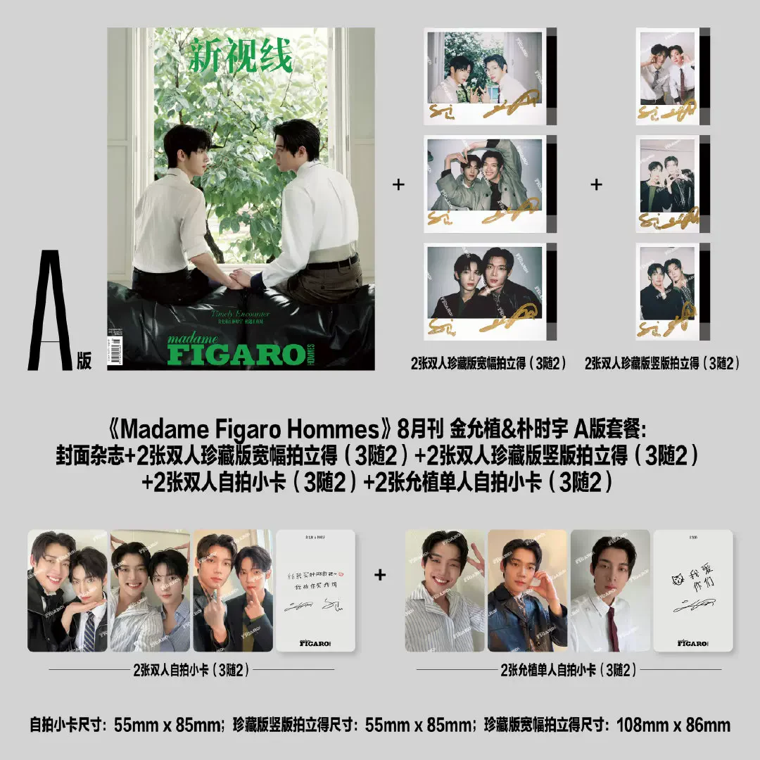 Madame Figaro Hommes August Magazine A/B/C Version Kim Yoon‑sik & Park Si‑woo Selfie Photocard Celebrity Collection Gift