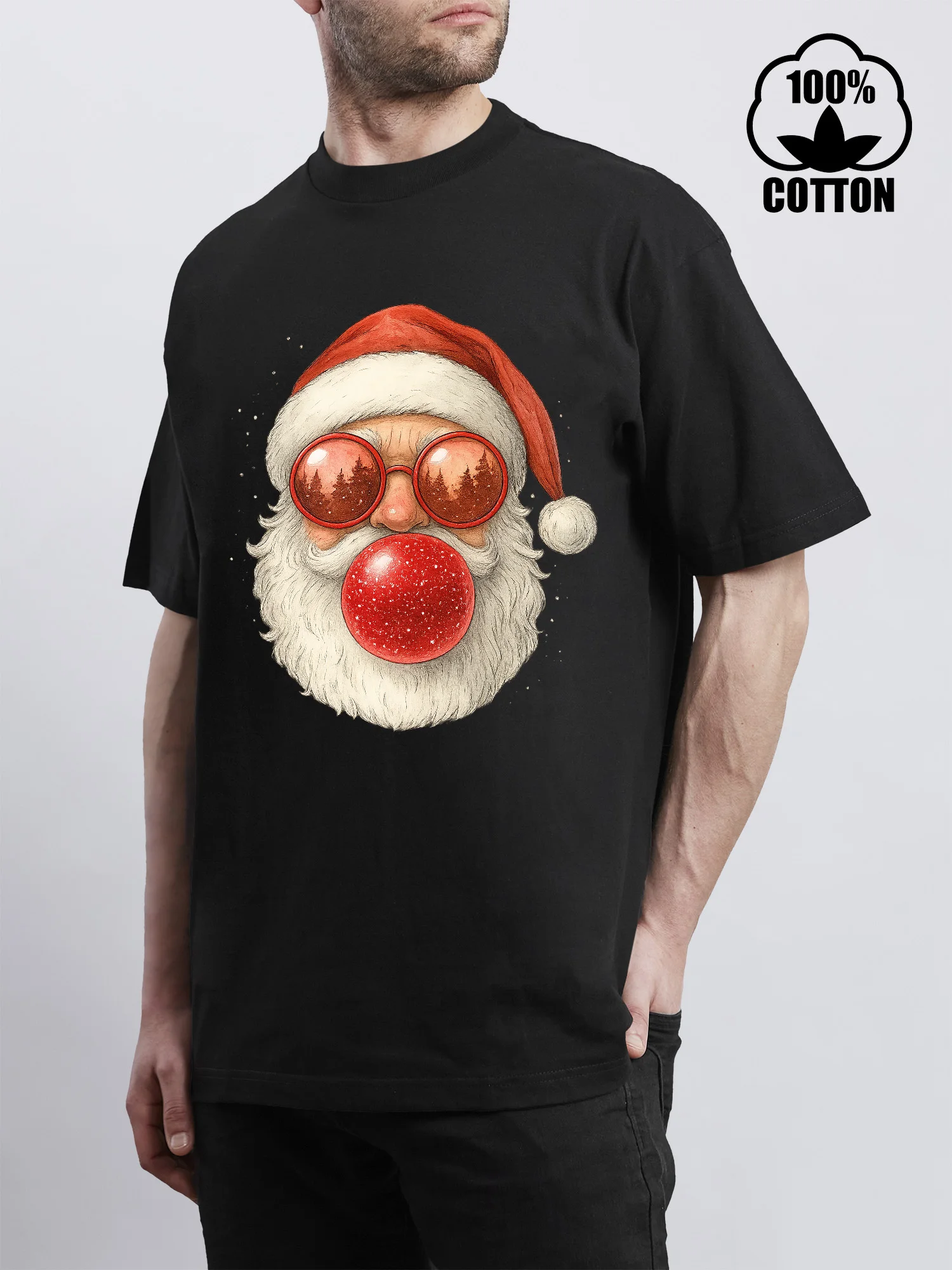 

Retro Santa Blowing Bubble Christmas Classic Men's T-Shirts Short Sleeve Crew Neck t Shirts for Men, Pure Cotton Men's T-Shirt