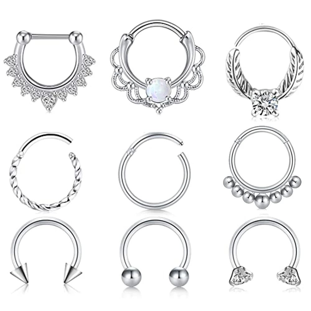 WKOUD 1Pcs Septum Rings Hoop Nose Ring Horseshoe Stainless Steel Cartilage Earrings Hoop Helix Tragus Septum Piercing Jewerly