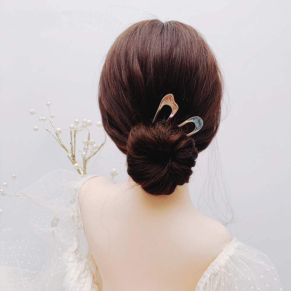 Fashion Hair Accessories Metal U Shape Hair Stick For Women Silver Gold Color Elegant Shell Enamel Hairpin Female Headwear Gifts