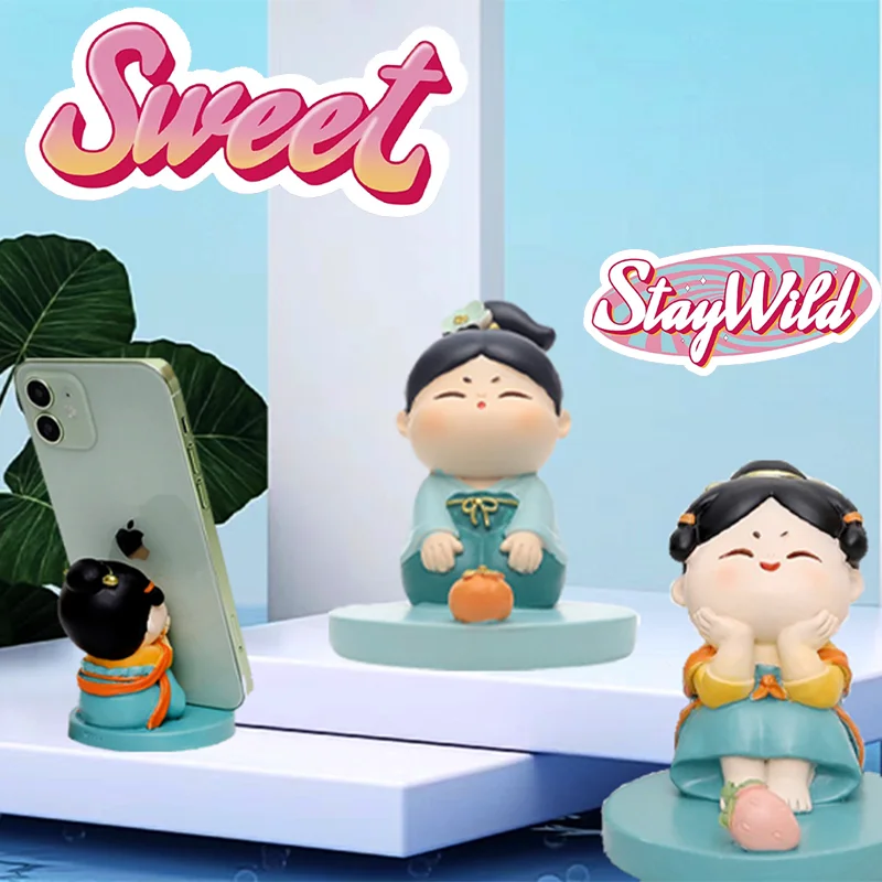 7.5cm action figure chubby girl mobile phone stand decoration table PVC anime figure cute stand collection model doll toys