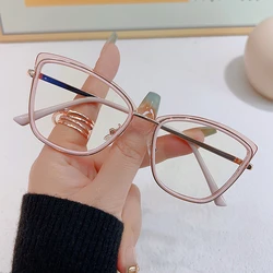 New Brand Design Retro Jelly Gradient Color Cat Eye Metal Frame Photochromic Anti Blue Light Computer Women Reading Glasses 0~+6