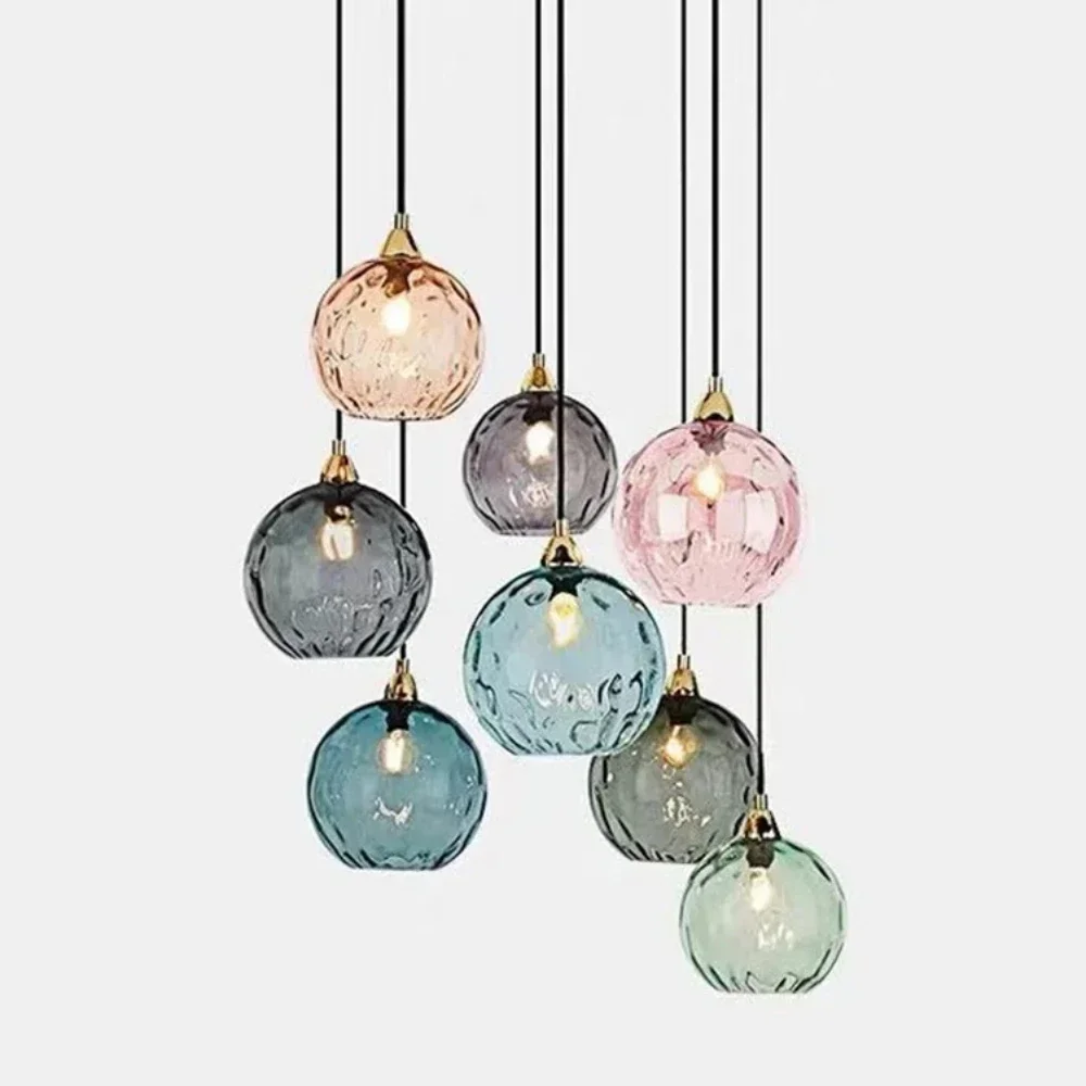 Creative Nordic Modern Round Chandelier Colorful Bedroom Bedside Ceiling Glass Ball Pendant Light for Home Decor