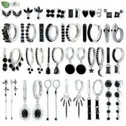 925 Sterling Silber Nadel Mode schwarz Zirkon Anhänger Ohrringe neue runde/Kreuz kleine Creolen für Frauen Piercing Schmuck