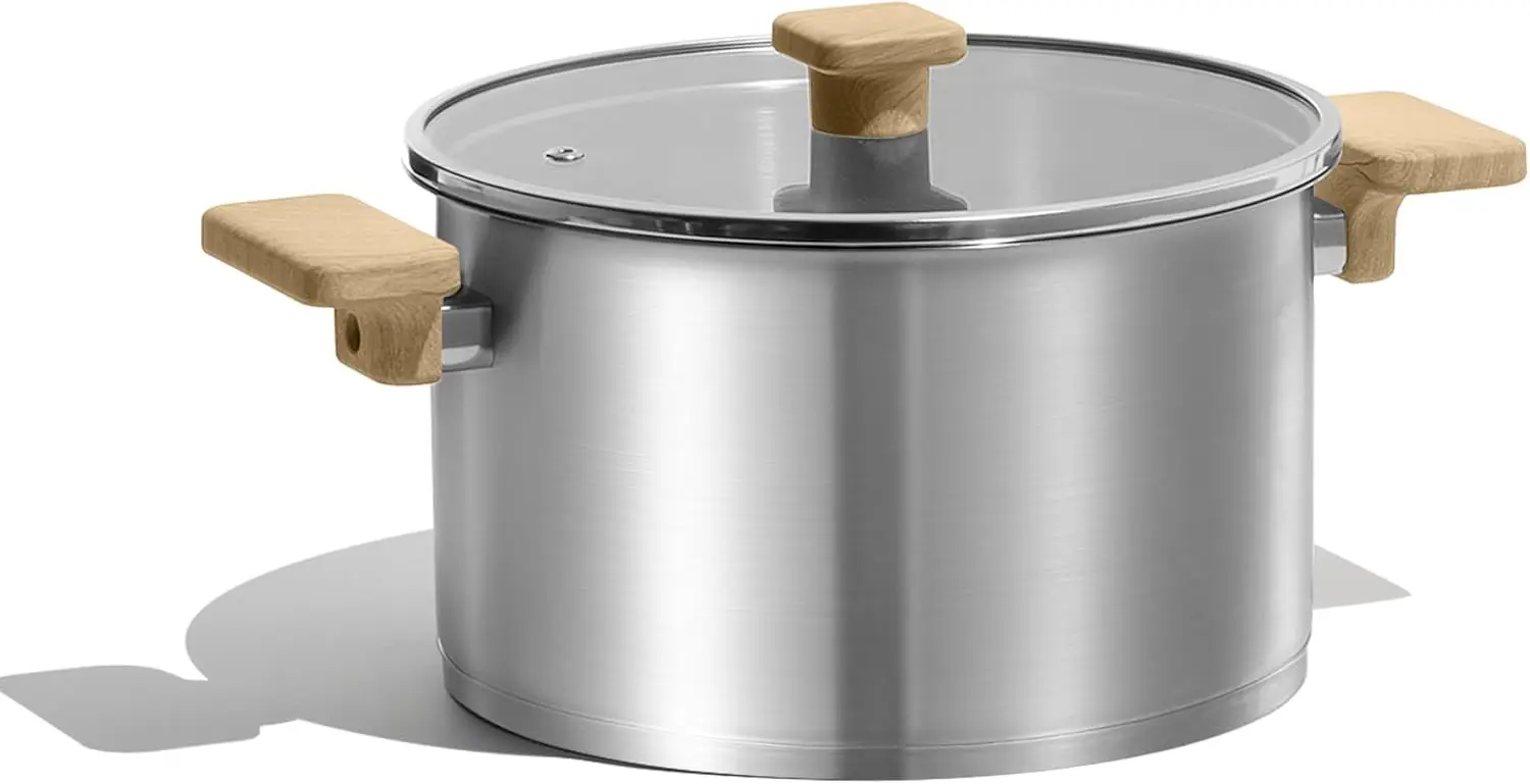 

Stainless Steel Stock Pot - 8 Quart Heavy Duty Induction Cooking Pot with Visible Lid for Pasta, Soup, Spaghetti, Bottom
