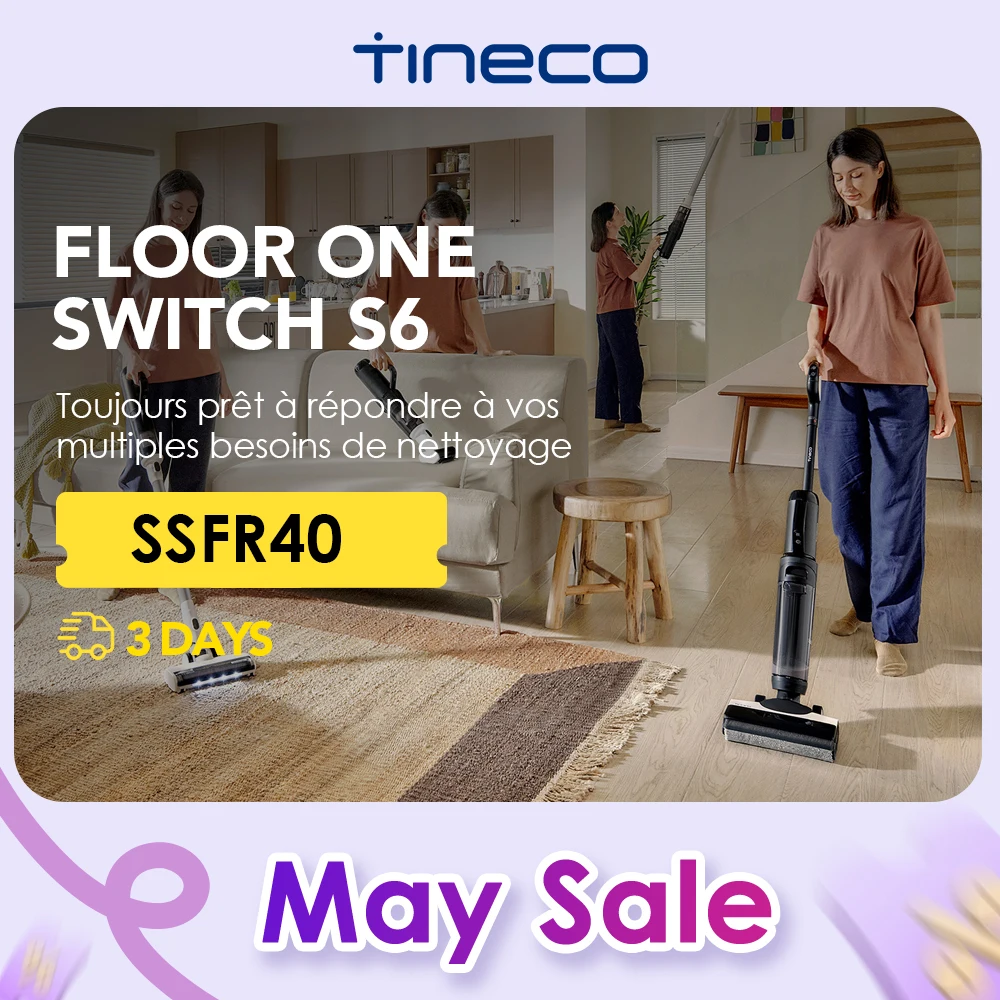 Tineco Floor One Switch S6 Nettoyeur de Sol, Aspirateur Eau et Poussière sans Fil 5-en-1, Séchage Flash en 5 Min, Auto-Nettoyage, Brosse ZeroTangle, Nettoyage Angles des 2 côtés
