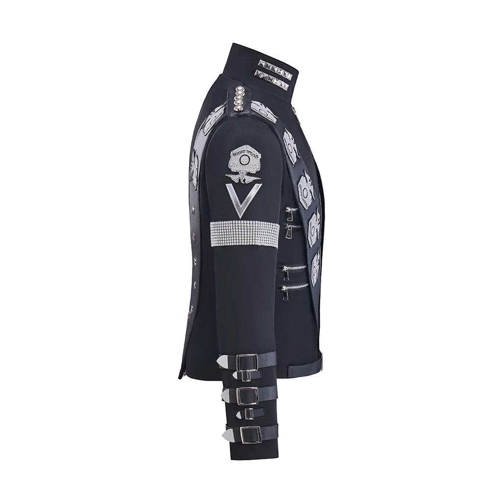 Disfraz de Cosplay de Cantante Famoso, Chaqueta Negra con Insignias de Águila Bordadas en Plata, Chaqueta Estilo Punk Metal Michael
