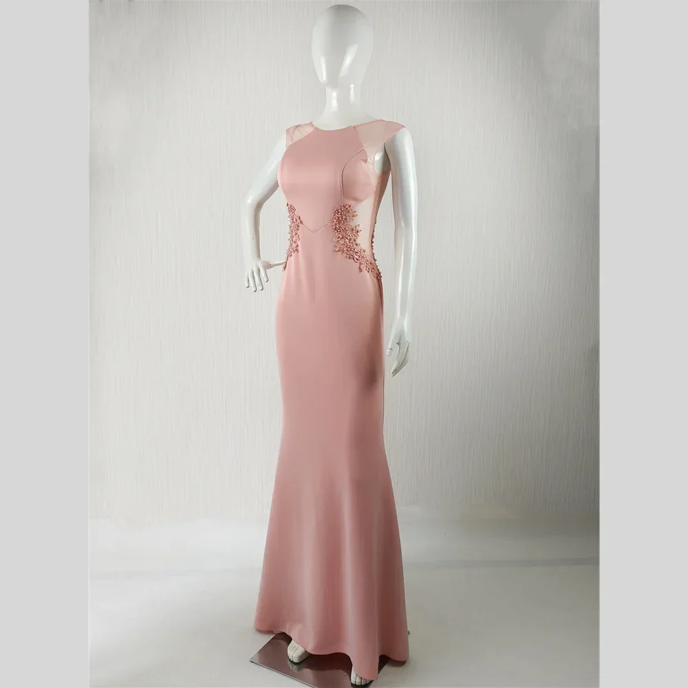 It's Yiiya Customized Real Photo Evening Dress Dark Pink Beads O-neck Sleeveless Mermaid Floor Length Women Party Formal Gowns