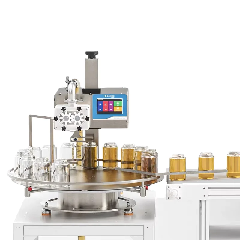 Automatyczna maszyna do napełniania płynów o wysokiej lepkości z obrotowym stołem, system butelkowy, specjalistyczne maszyny do napełniania z obrotowym stołem.