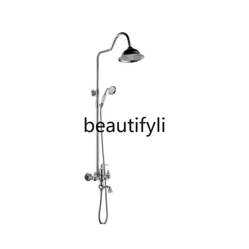 French retro brass electroplated wall-mounted shower shower set, gold simple phone with ceramic faucet