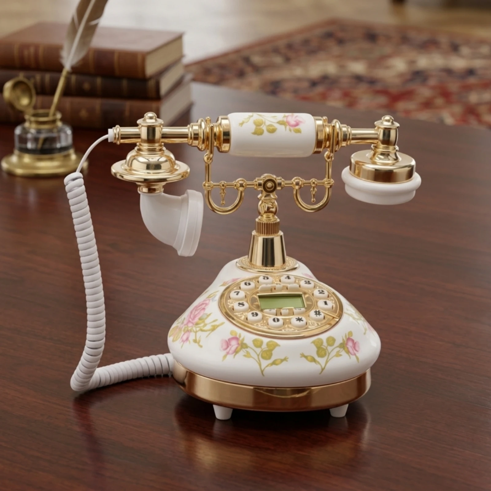 Ceramic Telephone Floral Vintage Landline Phone Retro Telephone Decorative Vintage Phone Antique for Living Room, Home Office view 3