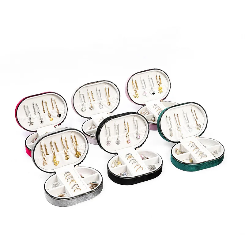 Portable Jewelry Box Jewelry Organizer Display Travel Jewelry Case Boxes Button Leather Storage Zipper