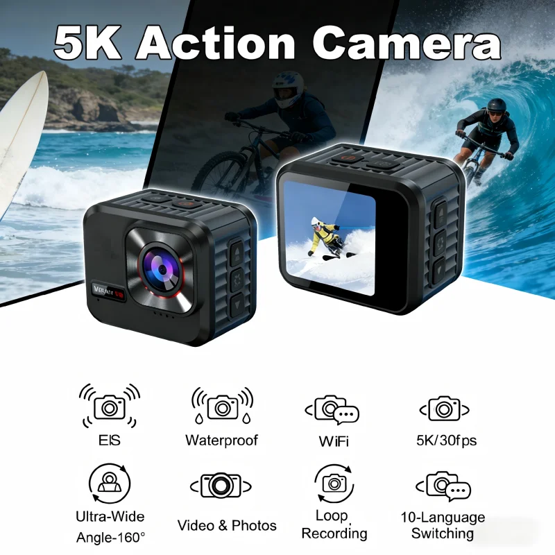 Affordable 5K Action Camera for Vlogging,Tracking Sport Camera,Shock-Resistant,Touch Screen,Wide Angle Waterproof Action Cam