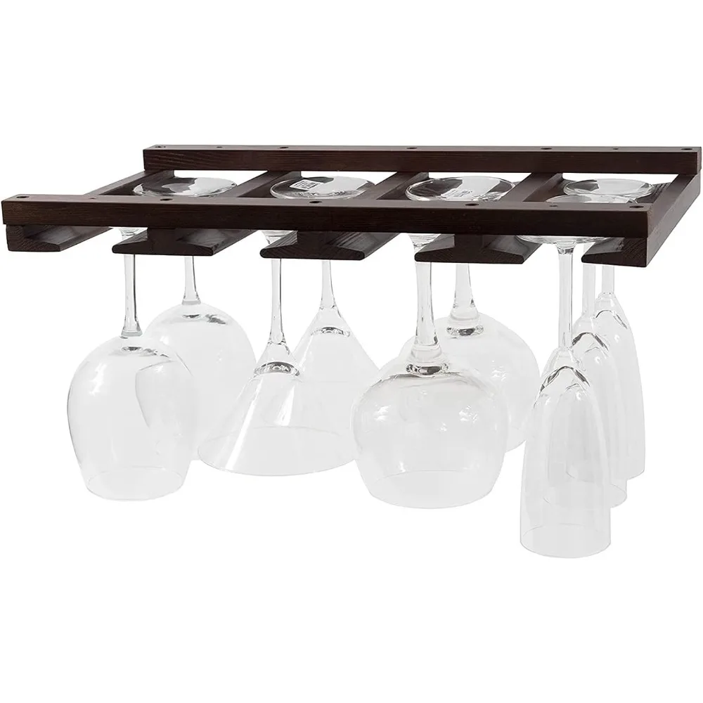 

Wooden Under Cabinet Wine Glass Rack - 12 Glass Storage, 10 Inch Deep, Chestnut Finish for Kitchen Bar Organizer