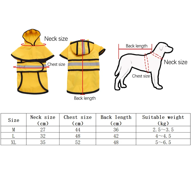 Dog Raincoat Waterproof Hooded Cape with Reflective Strip Adjustable Pet Rain Coat for Small Large Dogs