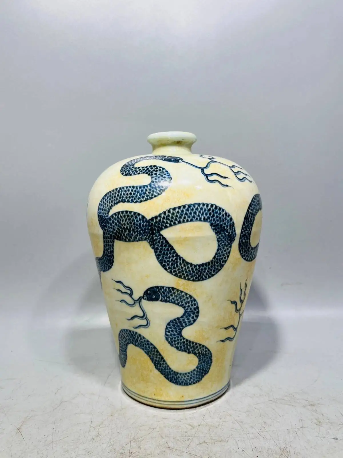 Ming Yongle Blue, White, And Yellow Zodiac Snake Pattern Plum Blossom Vase