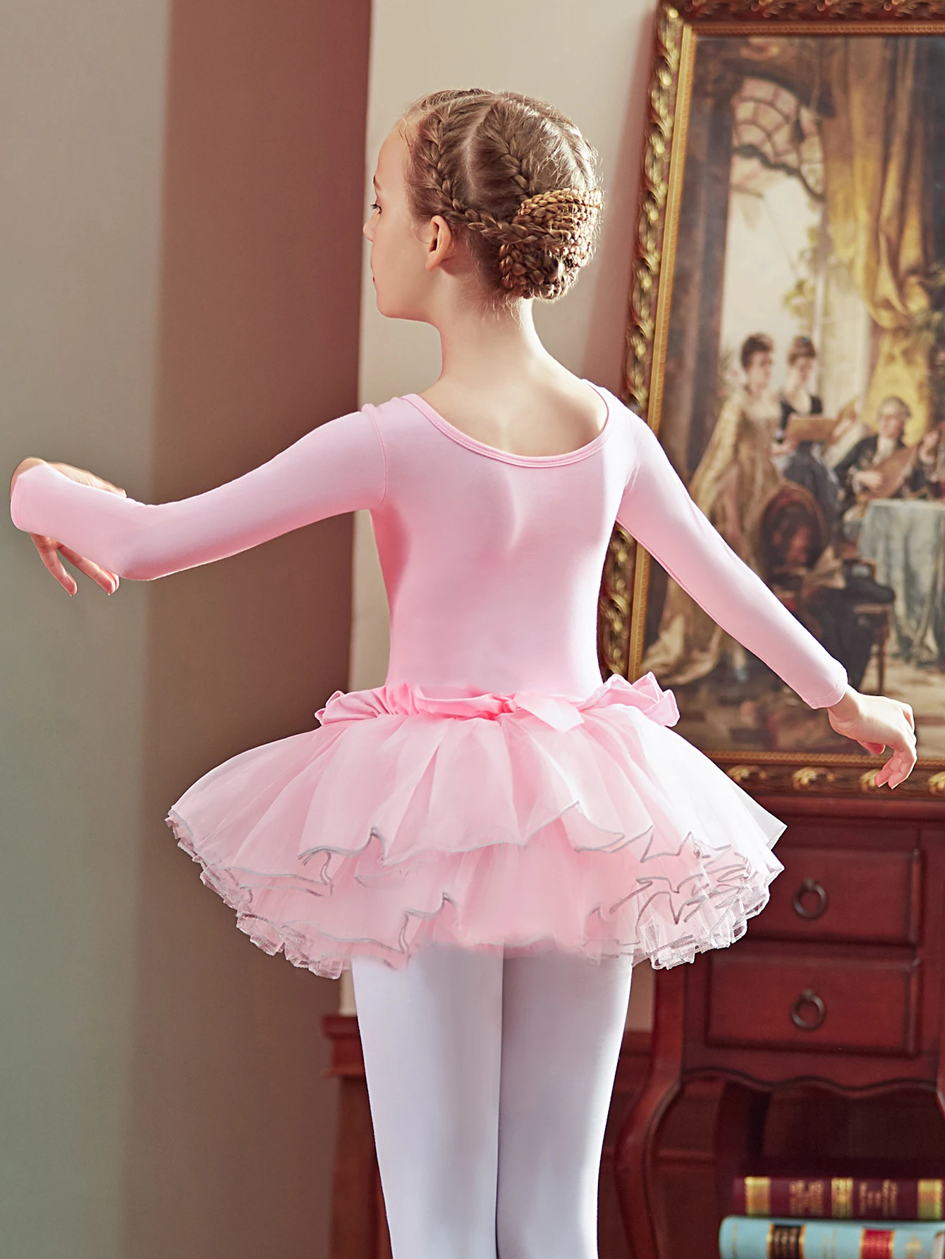 Girls elegant ballet dress Spring Fall long sleeve dance dress Sports dress Children toddler gymnastics practice dance tights