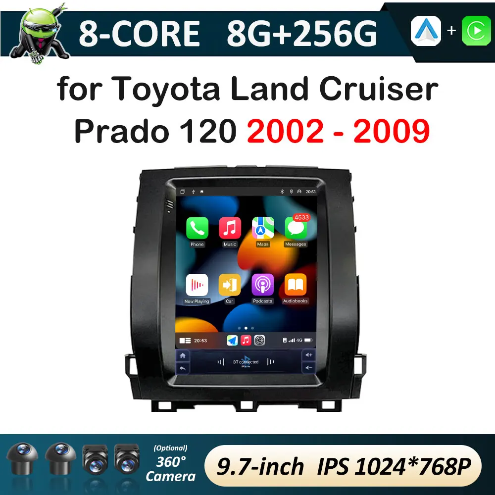for Toyota Land Cruiser Prado 120 2002 - 2009 9.7 inch Android 16 Car Video Radio Multimedia Player DSP Stereo GPS 4G WIFI