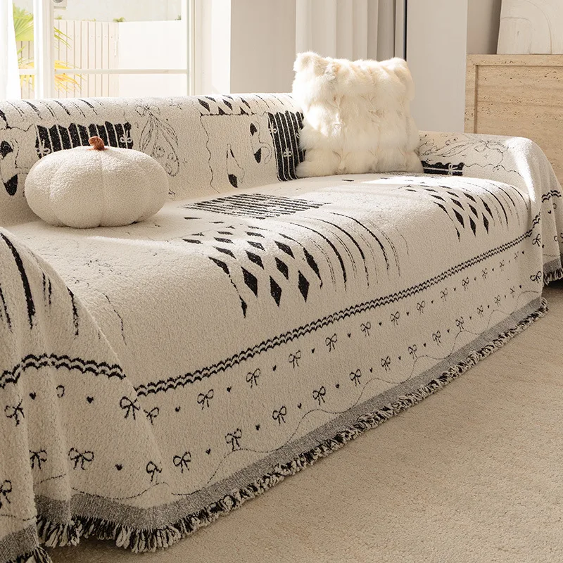 Luxury Sofa Cover L-Shaped Couches Chenille Reversible Stretchable Sofa Protector Slipcover Non-Slip All-Season Couch Blanket