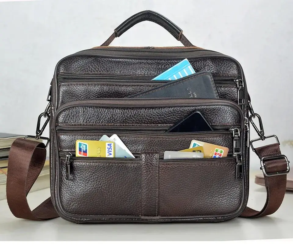 Neuankömmling Männer Umhängetasche Herren Echt leder Umhängetasche Junge Kaffee mittelgroße Handtaschen Tasche natürliche Haut Männer Aktentasche – Detail 4
