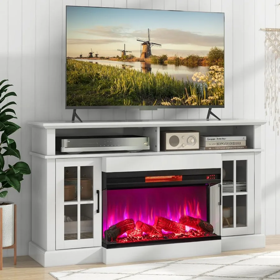 36-inch 3-Sided Electric Fireplace Insert with 1500W Infrared Heating 8 Flame Colors 9-Hour Timer Remote Control Overheat Prote