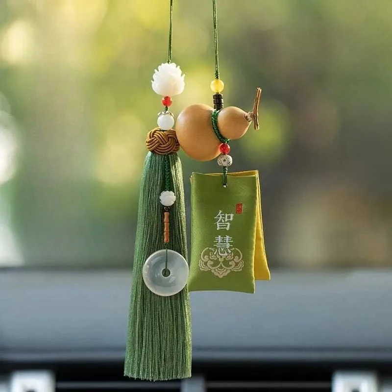 Car Pendant Fulu Gourd Creative Car Accessories Men's and Women's Green Sachet Bag Peace Rearview Mirror Decorations Bless Safe
