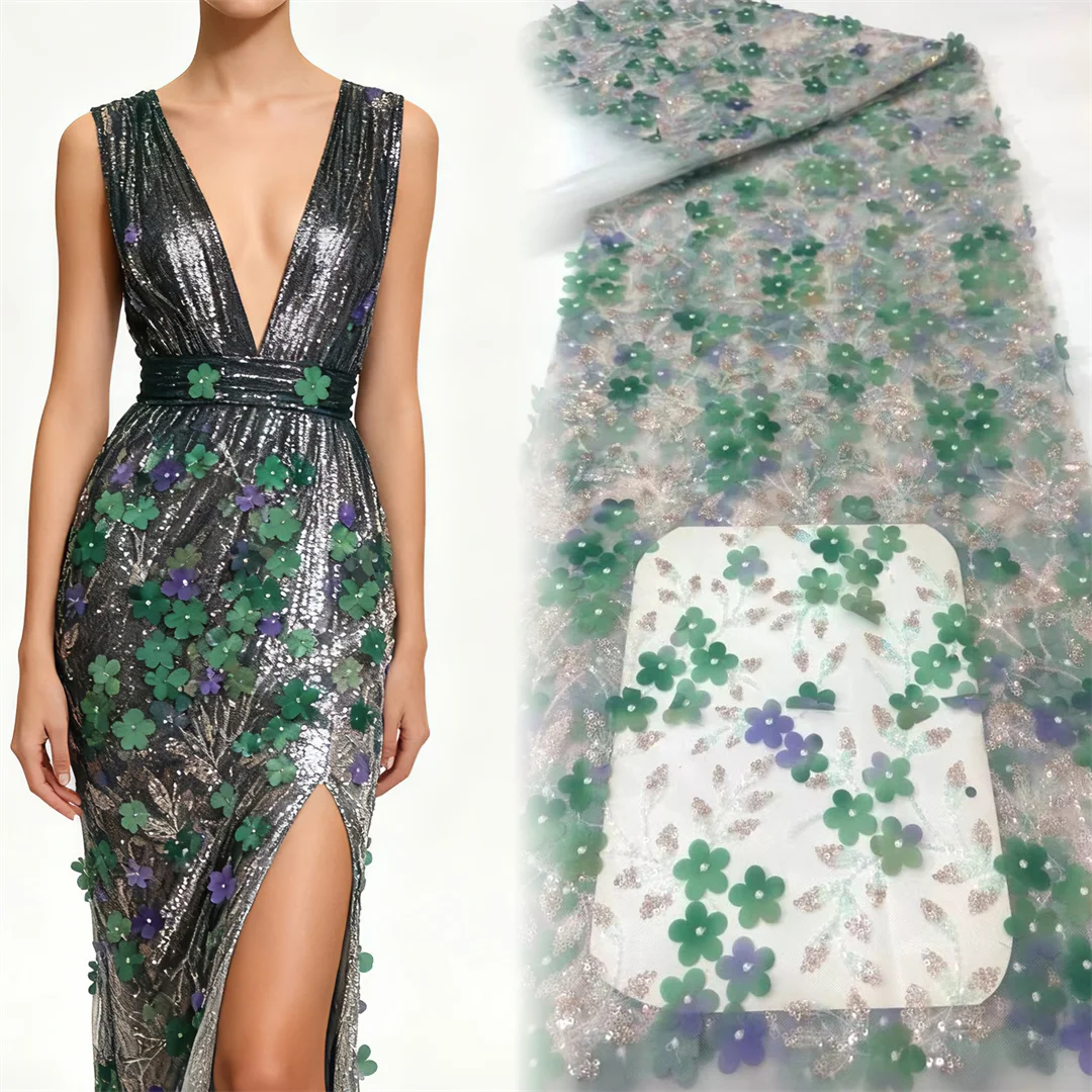 

Цветочная африканская кружевная ткань, высококачественная сетка с вышивкой, французские блестки для шитья женских вечерних платьев, 5 ярдов