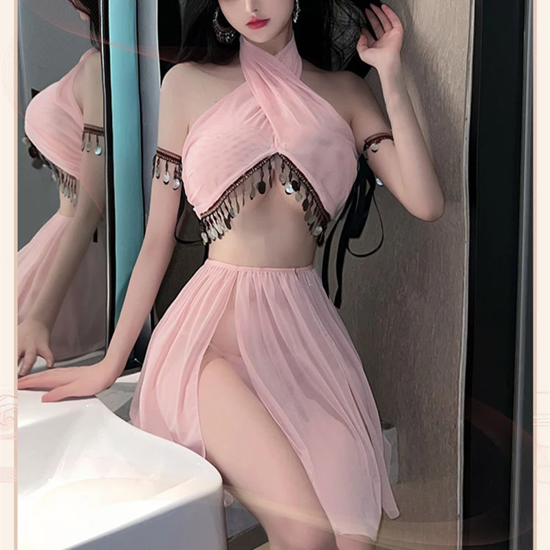 

Sexy Kawaii Top Split Miniskirt Cosplay Classical Retro Elegant Fairy Costumes Chinese Hanfu Exotic Charm Nightdress Temptation