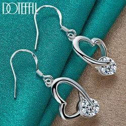 DOTEFFIL 925 Sterling Silver Heart AAA Zircon Drop Earring For Woman Best Gift Wedding Engagement Jewelry