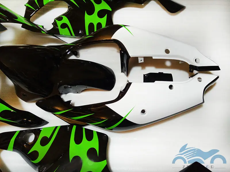 مجموعة انسيابية للدراجات النارية لـ Kawasaki ninja ZX 7R 96 97 98-03 مجموعة انسيابية هيكل السيارة باللون الأسود والأخضر والأبيض ZX 7 R 1996-2003 OT20