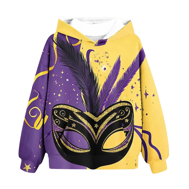 New Men Mardi Gras Hoodies 3D Print Carnival Mask Graphic Sweatshirts Streetwear Loose Plus Size Women Childern Festival Hoodie