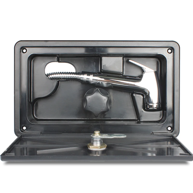 

RV Motorhome Accessories Black RV Exterior Shower Box Outdoor Exterior Adjustable Hot and Cold Water Shower Set