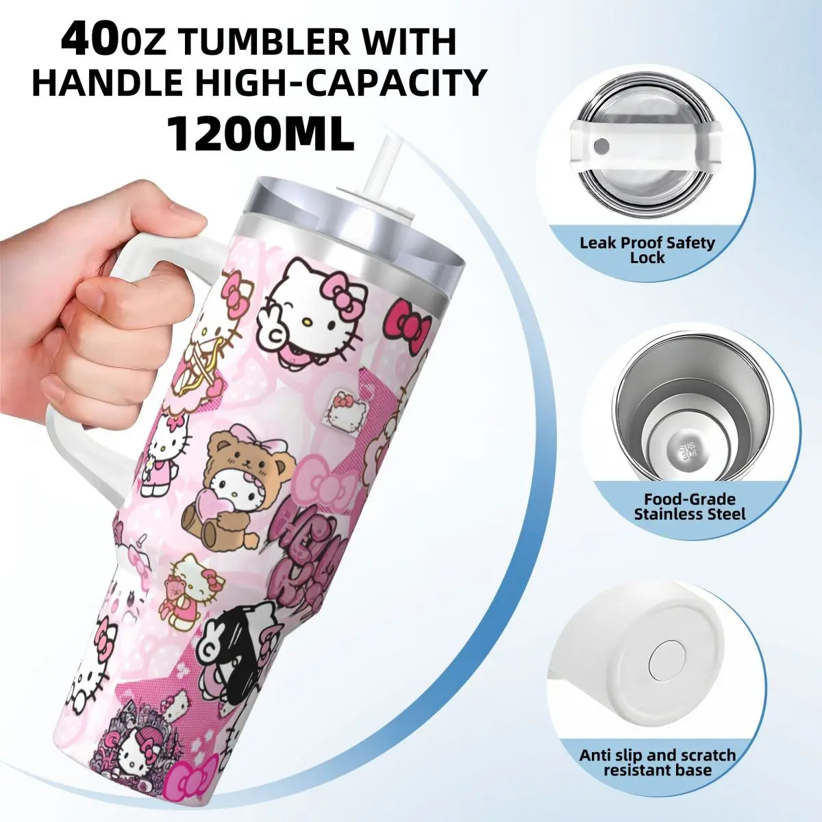 Japanese Sanrio Hello Kitty Tumbler Cute Cartoon Cat Cold and Hot Water Bottle Stainless Steel Coffee Mug Travel Mugs Cup