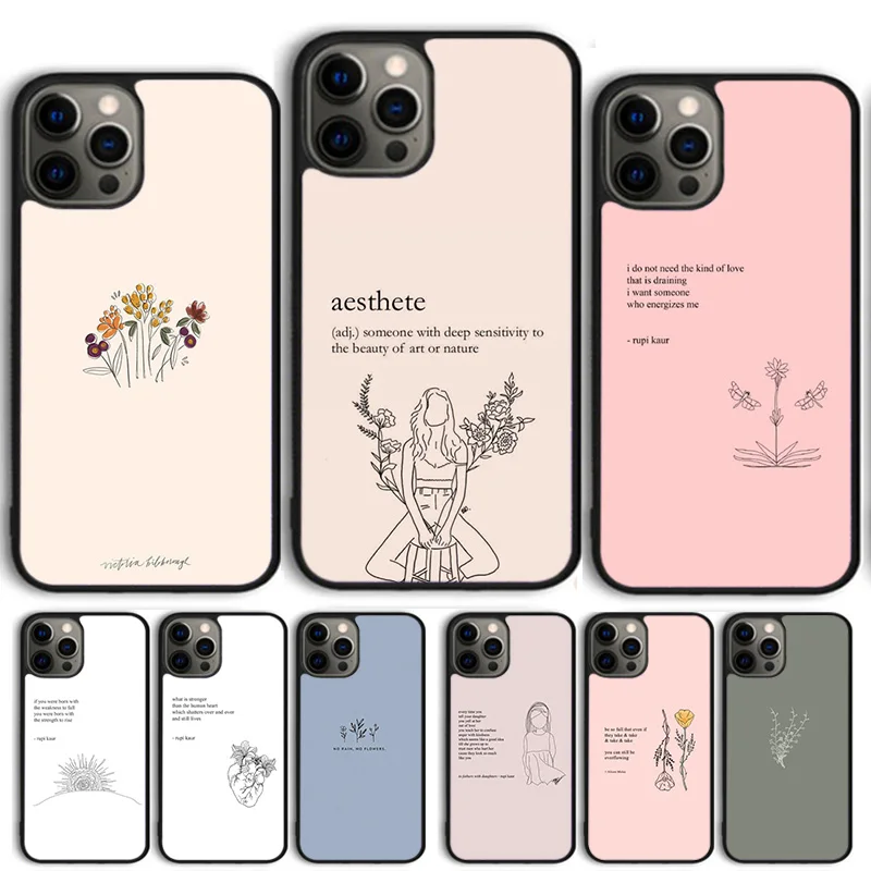 Minimal Aesthetics Flowers Phone Case For iPhone 14 15 16 13 12 Mini Max Cover For Apple 11 Pro Max 6S 8 7 Plus SE2020 Coque