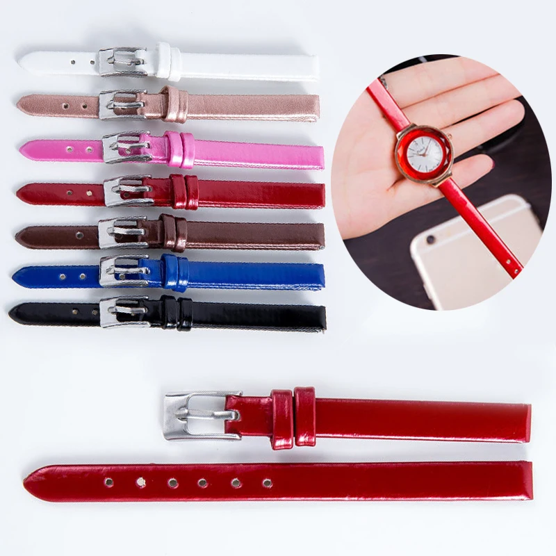 1Pc Genuine Leather Watchband 8mm Women Watches Watch Accessories Thin Watch Strap Wrist Belt with Stainless Steel Pin Buckle